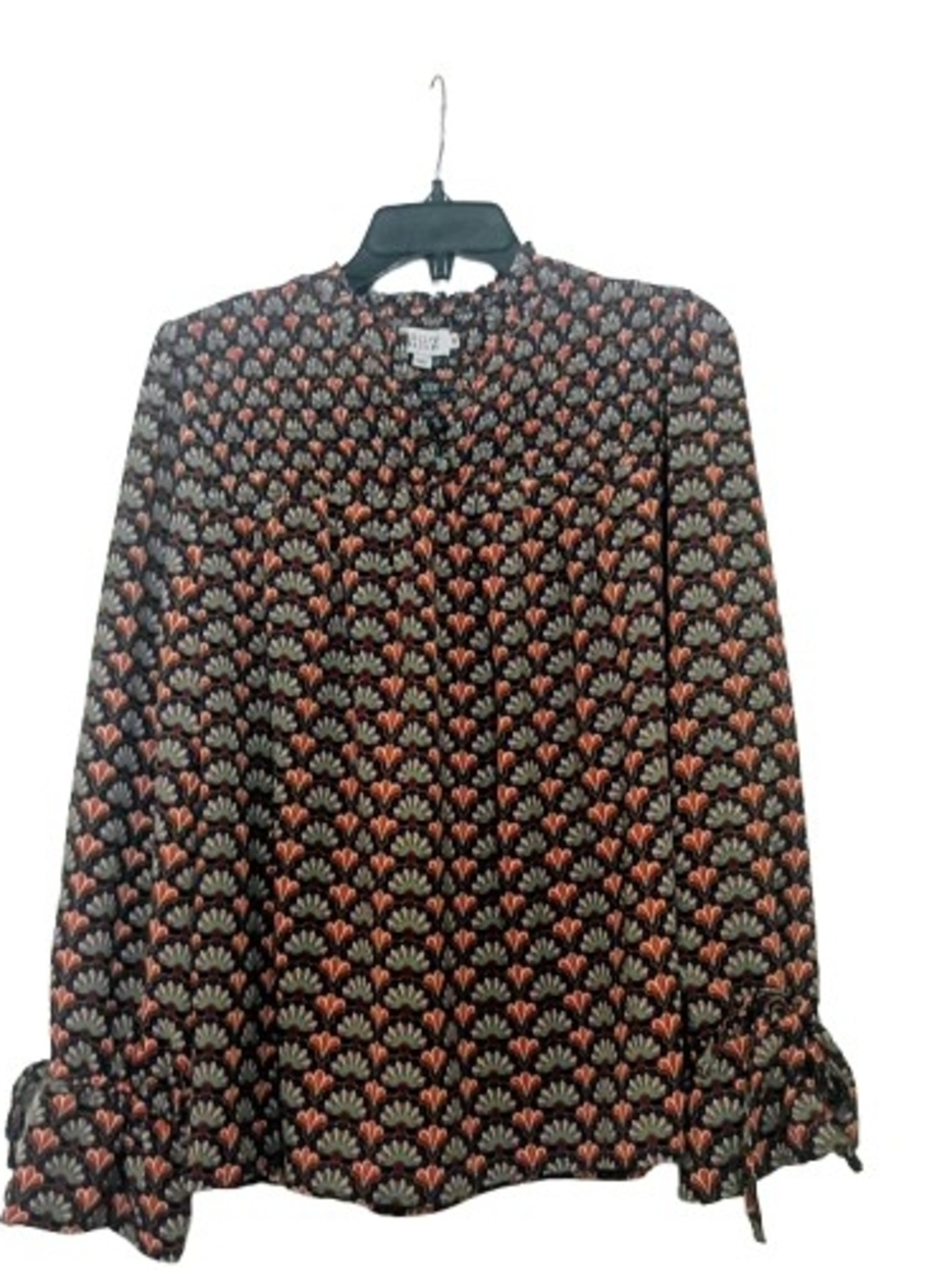 Molly Bracken Brown Smocked Blouse with Coral & Cream Floral Motif Med